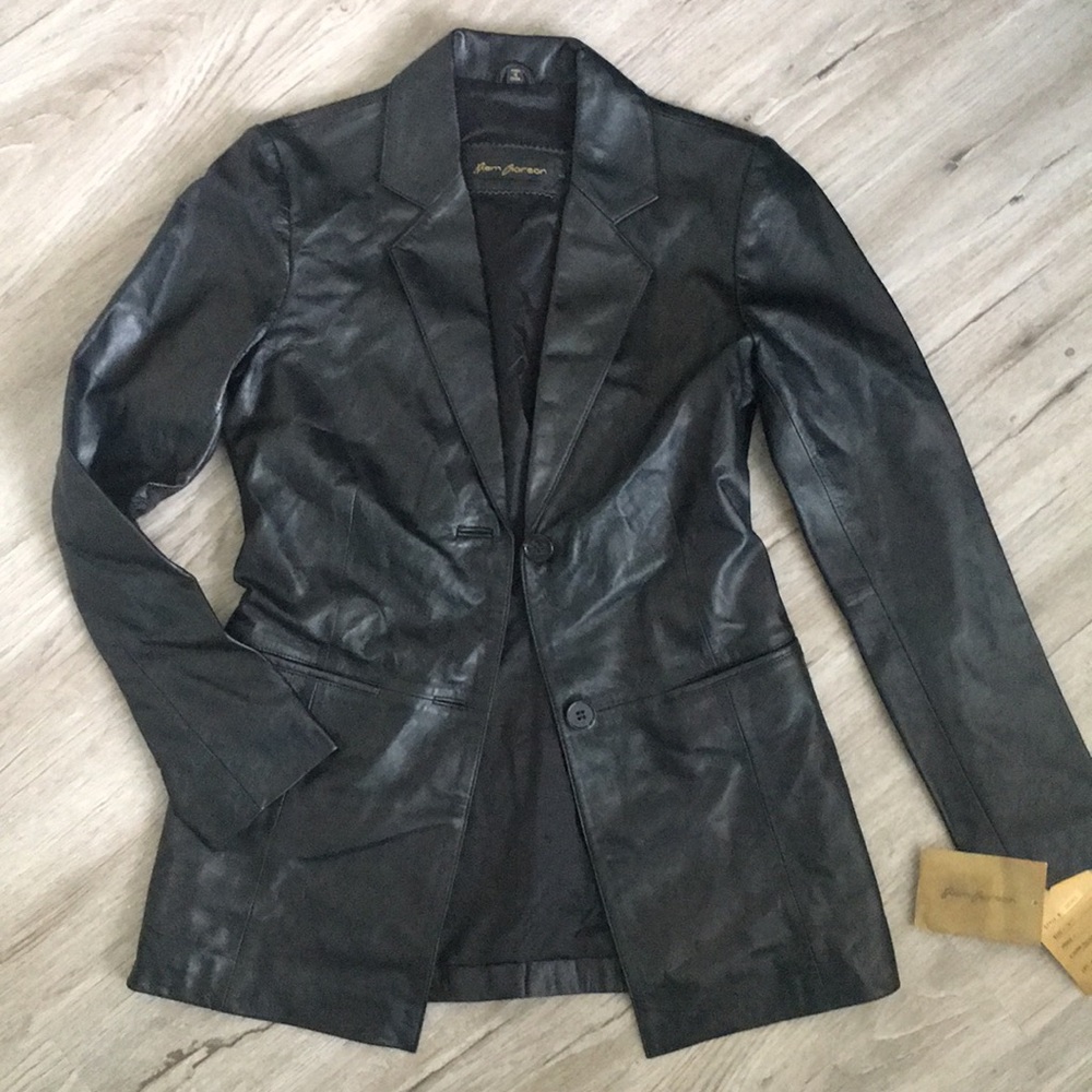 Rem Garson—black leather blazer NWT